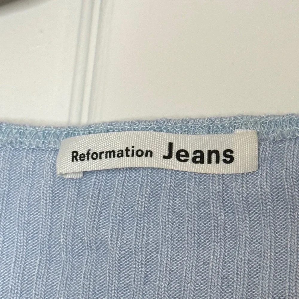 Reformation Jeans Ribbed‎ Square Neck Short Sleeve Top Baby Blue Size S - Picture 2 of 6